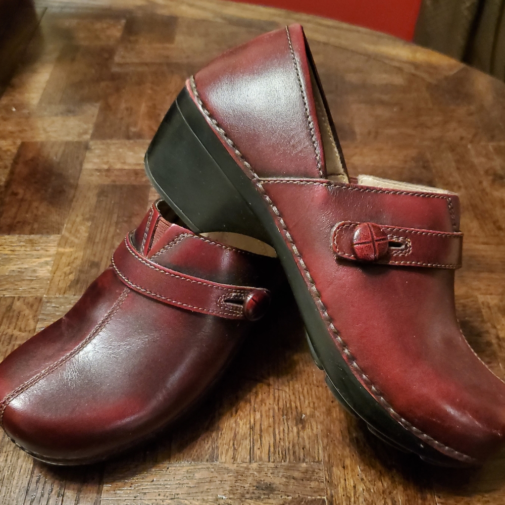 Red Leather Dansko Clogs